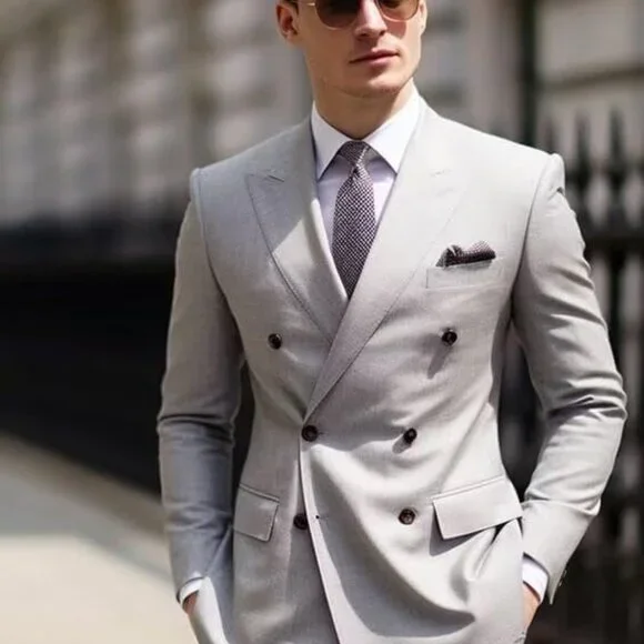 2 Piece Double Breasted Suit Men Slim Fit Mens Double Breasted Blazer Pants Sets